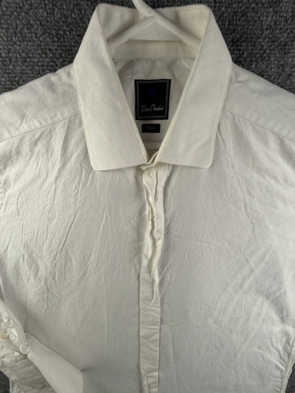David Donahue Trim 17 32/33 White Long Sleeve Button Up Shirt Men Cotton Woven